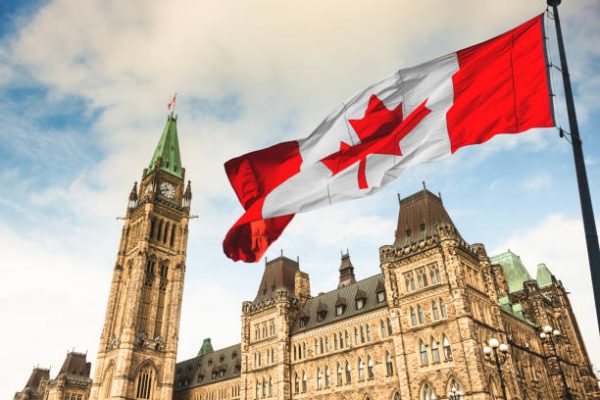 canada flag waving in ottawa